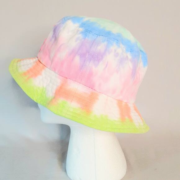 Sugar Jade Bucket Hat One Size Multicolor Pastel Tie Dye Pink Flower Peace Sign - Picture 4 of 9